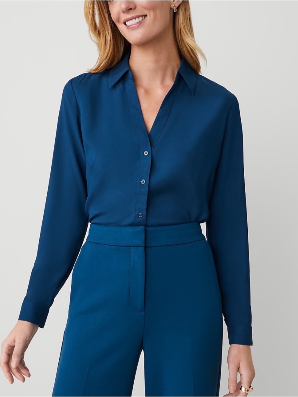 Ann Taylor Teal Button-Front Collared Blouse - XL